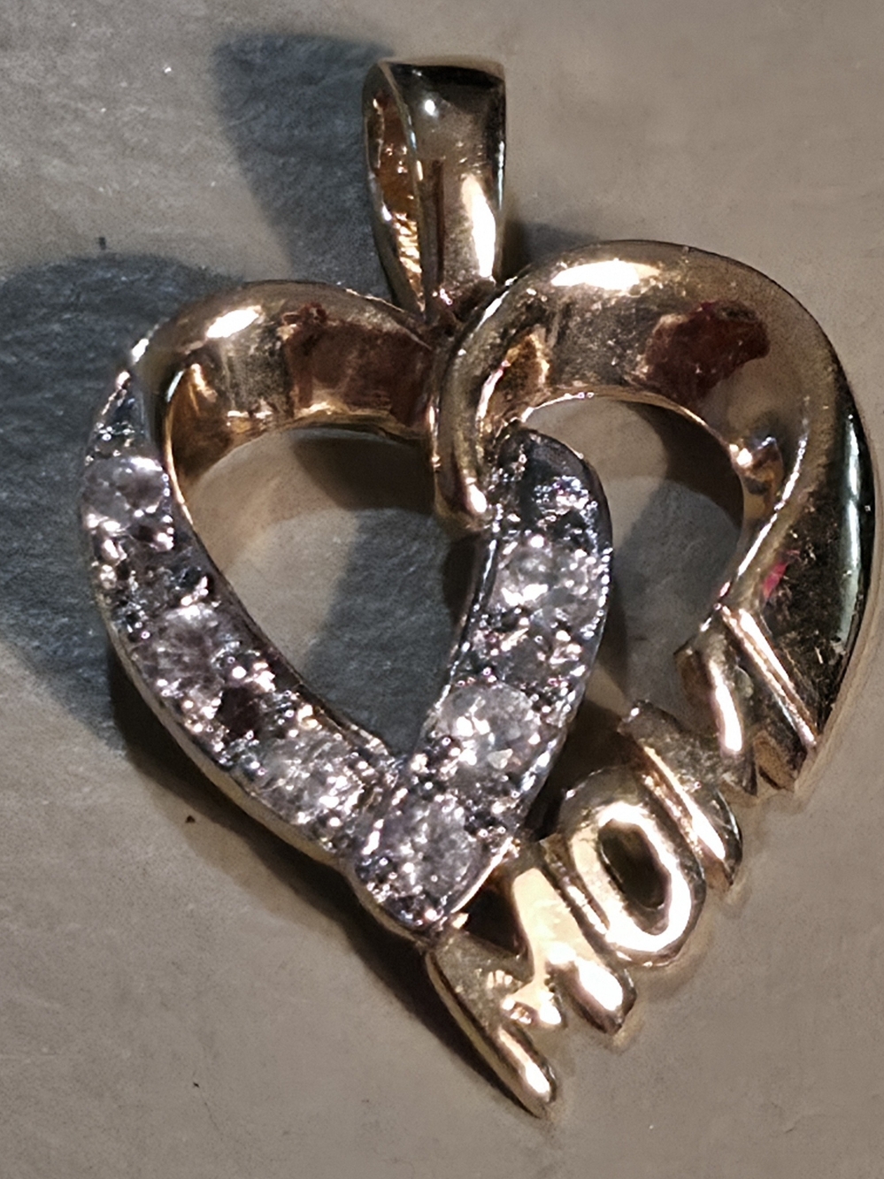 Two-Tone 925 Sterling Silver "MOM" Heart CZ Statement Pendant